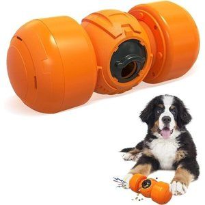 Interactive Dog Toy, Orange Rolling Treat Dispenser Slow Feeder Puzzle w Squeaky